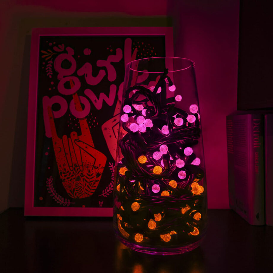 lampki różowe zewnętrzne