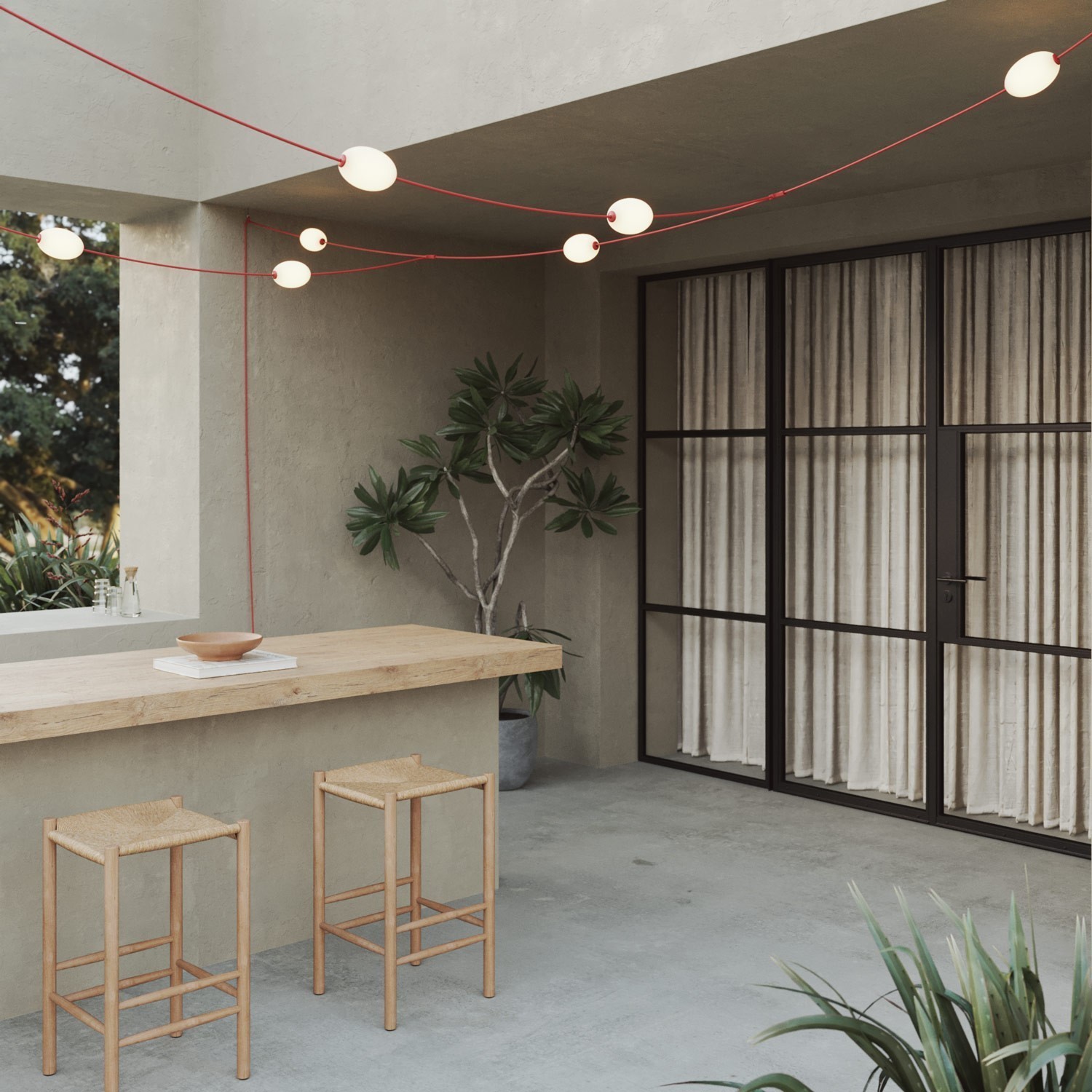 Lampki na taras girlanda, 8m x 2.6m MARINA GRID 7 x LED, 2W 180lm 2500K, 24V IP67 - koralowa czerwień