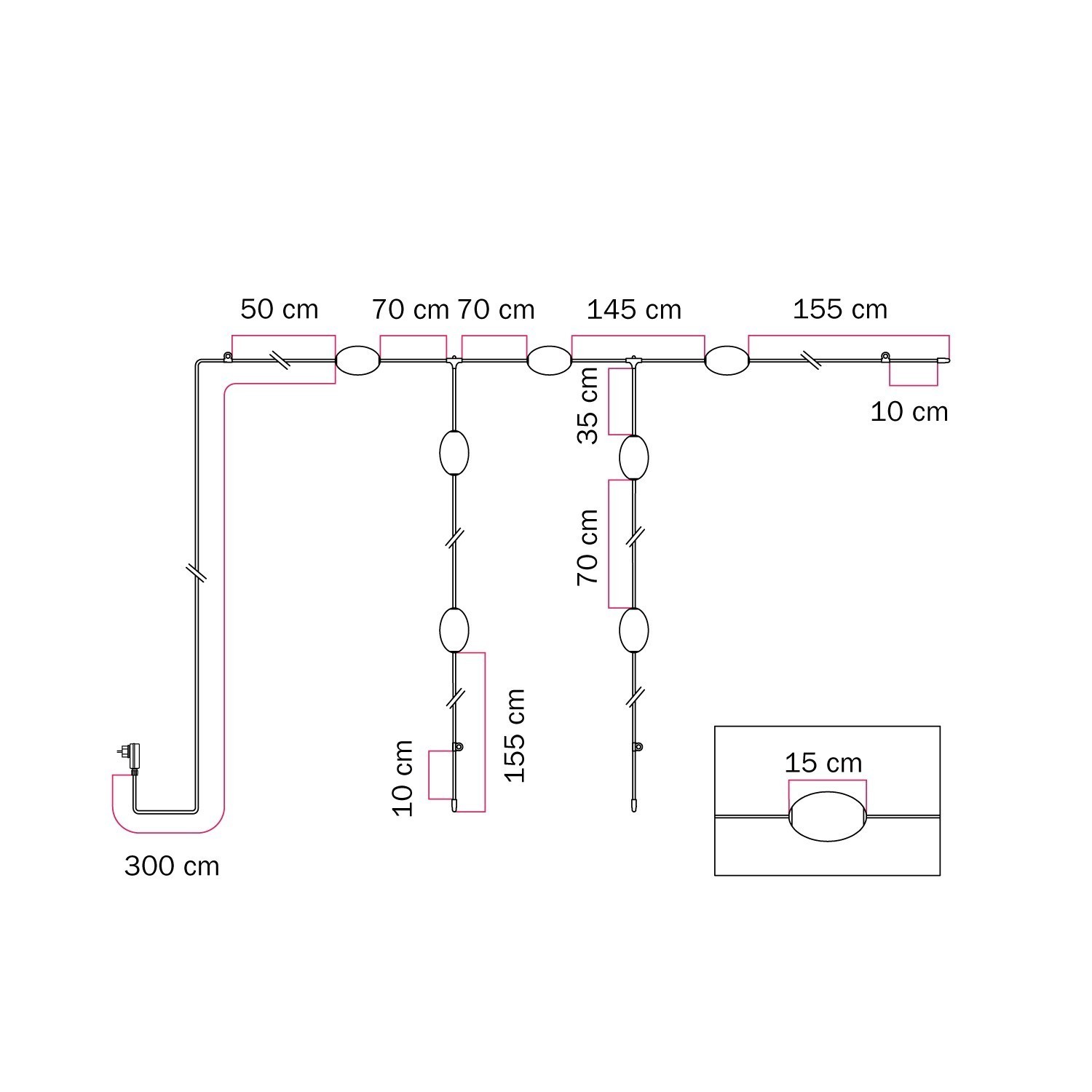 Lampki na taras girlanda, 8m x 2.6m MARINA GRID 7 x LED, 2W 180lm 2500K, 24V IP67 - koralowa czerwień