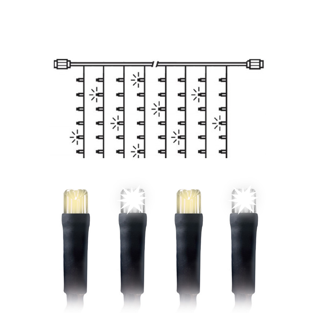 Kurtyna świetlna LED zewnętrzna z fleszem 2,5 x 1,5m, ciepła + zimny flash, 380 LED czarna IP67 - System GOLD