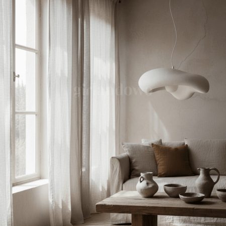 Japońska lampa wabi-sabi wisząca FIBER Zambelis E27 64cm, biała