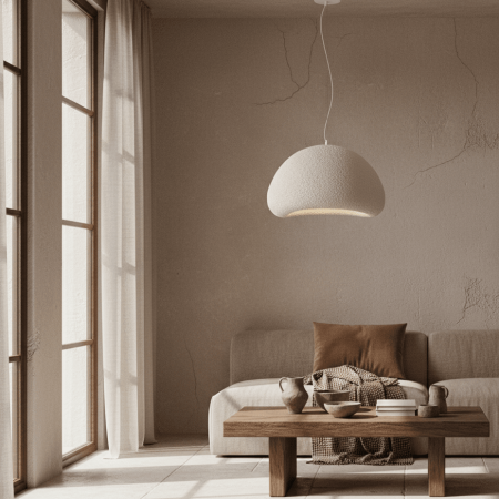 Japońska lampa wabi-sabi wisząca FUNGI Zambelis E27 80cm, biała