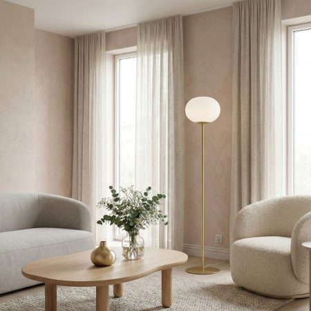 Lampa podłogowa ze szkła opalowego ALTON Nordlux 150cm, E27, szczotkowane złoto